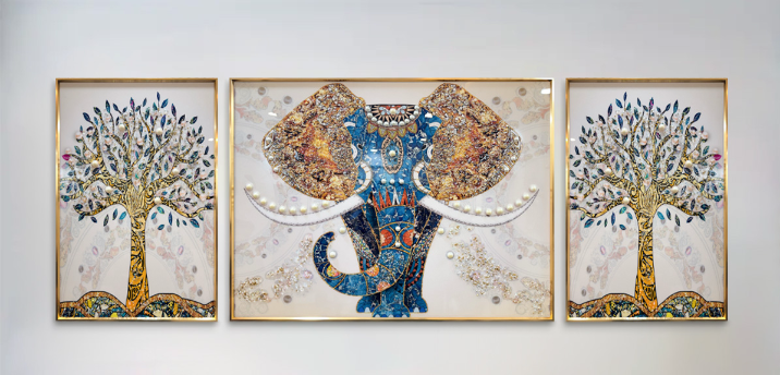 Royal Rajasthani crystal glass painting -set of 3(with pearls)