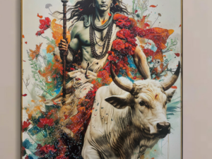 Shiva on Nandi crystal glass painting