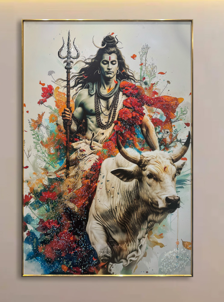 Shiva on Nandi crystal glass painting