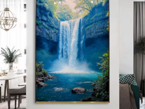 Nature's symphony waterfall crystal glass painting