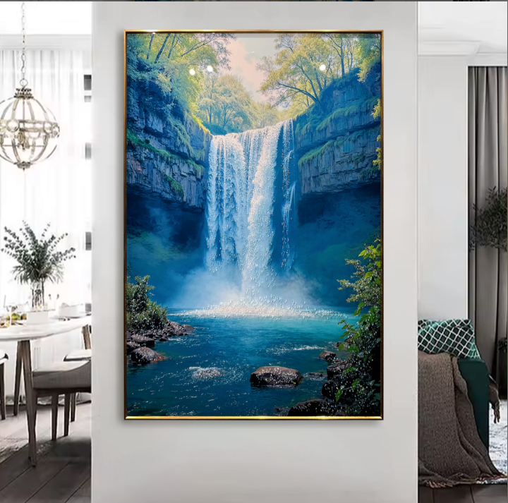 Nature’s symphony waterfall crystal glass painting