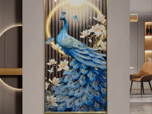 The blue horizon modern peacock crystal glass painting