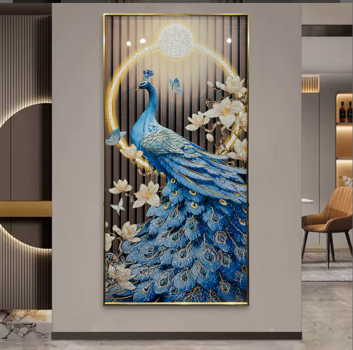 The blue horizon modern peacock crystal glass painting